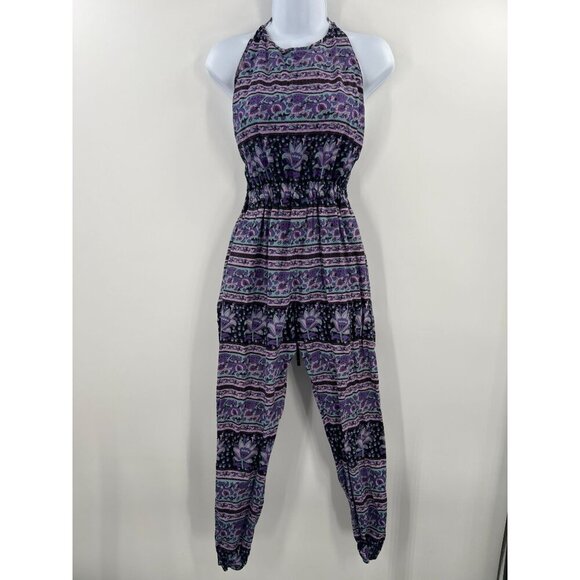 Staring at Stars Women's Small Boho Purple Floral Halter Jumpsuit Romper Cotton - Picture 4 of 12